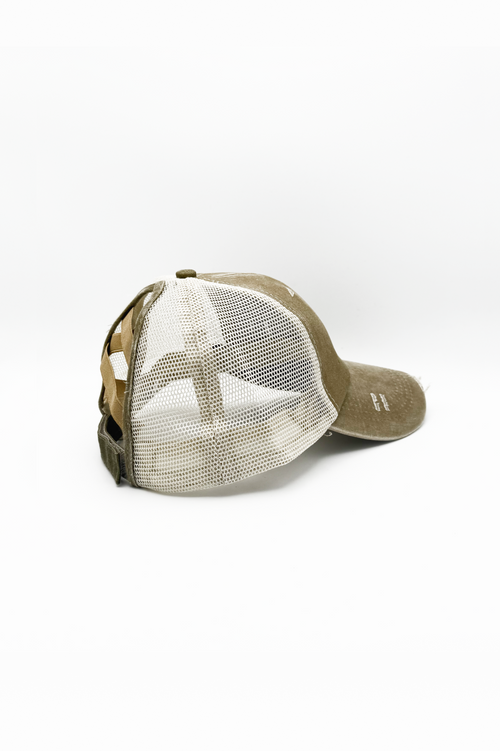 Vintage PonyCap® – Pferdeschwanzkappe aus gewaschener Baumwolle